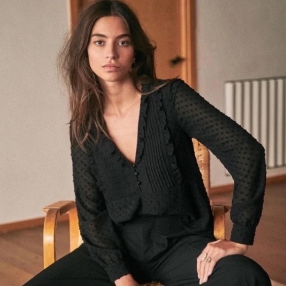 Sezane Tops - Sezane Black Mirta Dot Blouse